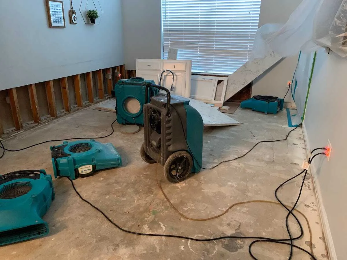 Dehumidifier in flood-cut room for Water Damage Restoration in Redlands